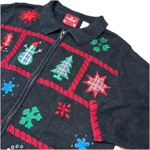 Vintage North Crest Holiday Lodge Full Zip Cardigan Sweater Christmas Women's XL